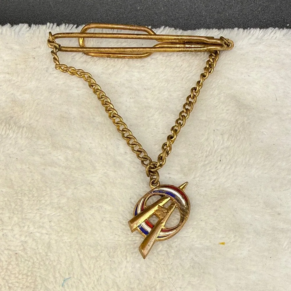Vintage Boy Scouts Anson Tie Chain Gold Tone Red White Blue Enamel Logo BSA